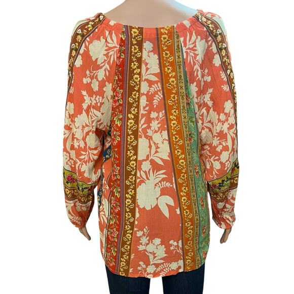 Anthropologie Vineet Bahl Mixed Floral Print Peasant Top Medium Boho Embroidered - Picture 2 of 12